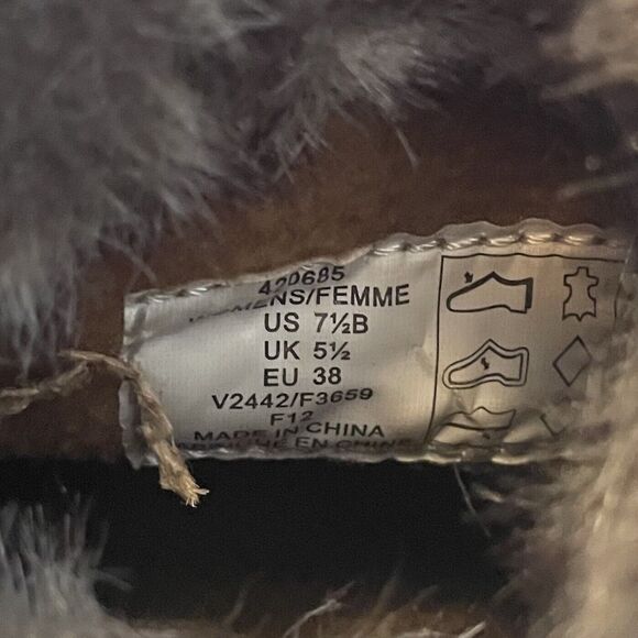 Lands' End Brown Suede Leather Faux Fur Winter Ankle Boots Womens 7.5B Moccasin - Picture 5 of 13